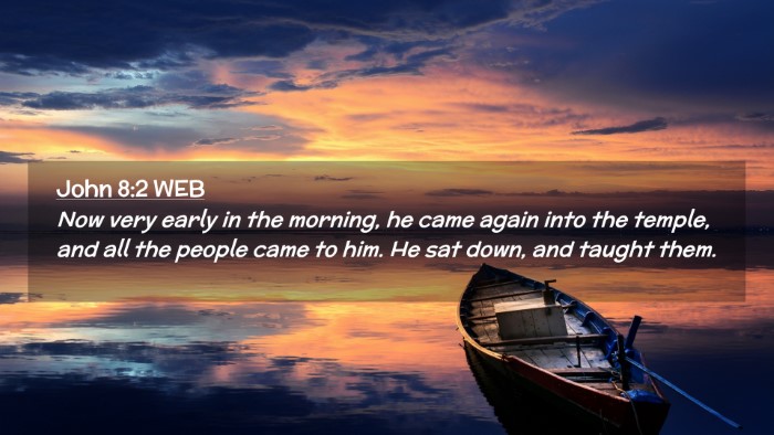Picture 02 - John 8:2 WEB Desktop Wallpaper - Now very early in the morning, he came again into - Desktop Bible Verse Wallpaper