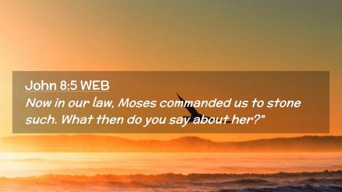 Picture 02 - John 8:5 WEB Desktop Wallpaper - Now in our law, Moses commanded us to stone such. - Desktop Bible Verse Wallpaper
