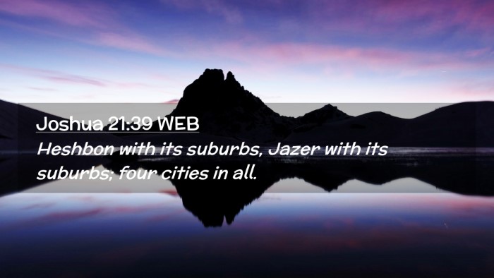 Picture 02 - Joshua 21:39 WEB Desktop Wallpaper - Heshbon with its suburbs, Jazer with its suburbs; - Desktop Bible Verse Wallpaper