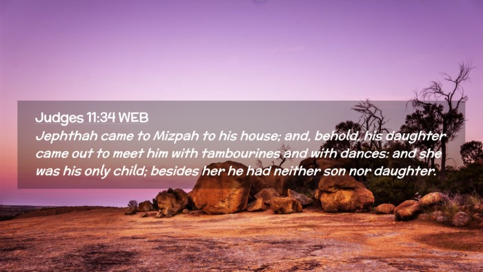 Picture 02 - Judges 11:34 WEB Desktop Wallpaper - Jephthah came to Mizpah to his house; and, - Desktop Bible Verse Wallpaper
