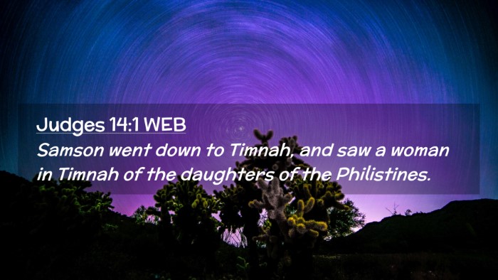 Picture 02 - Judges 14:1 WEB Desktop Wallpaper - Samson went down to Timnah, and saw a woman in - Desktop Bible Verse Wallpaper