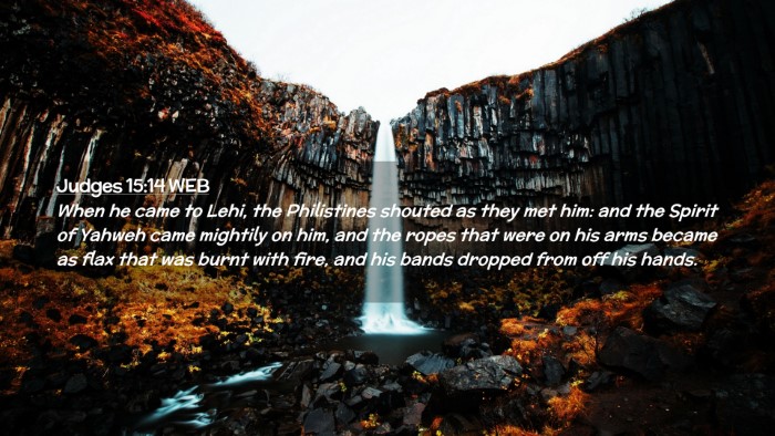 Picture 02 - Judges 15:14 WEB Desktop Wallpaper - When he came to Lehi, the Philistines shouted as - Desktop Bible Verse Wallpaper