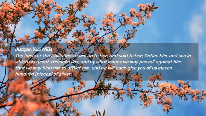 Picture 02 - Judges 16:5 WEB Desktop Wallpaper - The lords of the Philistines came up to her, and - Desktop Bible Verse Wallpaper