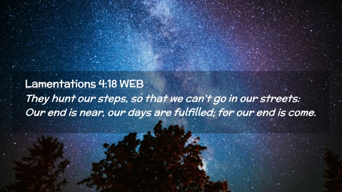Picture 02 - Lamentations 4:18 WEB Desktop Wallpaper - They hunt our steps, so that we can't go in our - Desktop Bible Verse Wallpaper