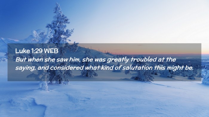 Picture 02 - Luke 1:29 WEB Desktop Wallpaper - But when she saw him, she was greatly troubled at - Desktop Bible Verse Wallpaper