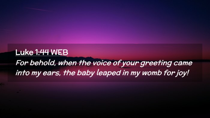 Picture 02 - Luke 1:44 WEB Desktop Wallpaper - For behold, when the voice of your greeting came - Desktop Bible Verse Wallpaper