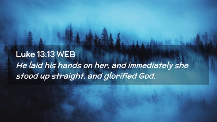 Picture 02 - Luke 13:13 WEB Desktop Wallpaper - He laid his hands on her, and immediately she - Desktop Bible Verse Wallpaper