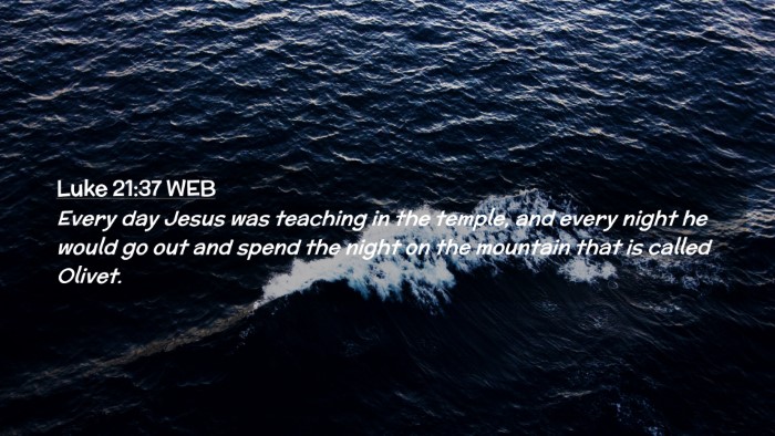 Picture 02 - Luke 21:37 WEB Desktop Wallpaper - Every day Jesus was teaching in the temple, and - Desktop Bible Verse Wallpaper
