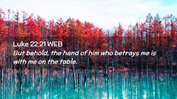 Picture 02 - Luke 22:21 WEB Desktop Wallpaper - But behold, the hand of him who betrays me is - Desktop Bible Verse Wallpaper