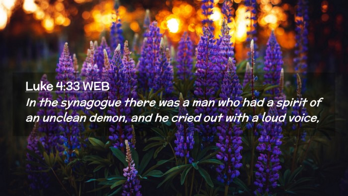 Picture 02 - Luke 4:33 WEB Desktop Wallpaper - In the synagogue there was a man who had a spirit - Desktop Bible Verse Wallpaper