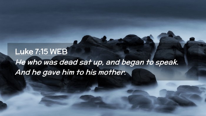 Picture 02 - Luke 7:15 WEB Desktop Wallpaper - He who was dead sat up, and began to speak. And - Desktop Bible Verse Wallpaper