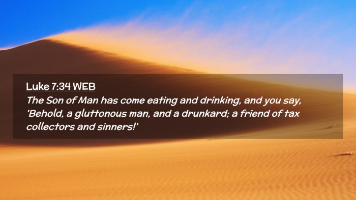 Picture 02 - Luke 7:34 WEB Desktop Wallpaper - The Son of Man has come eating and drinking, and - Desktop Bible Verse Wallpaper