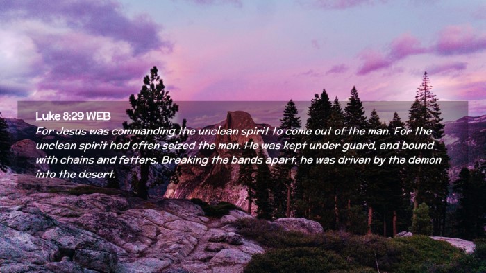 Picture 02 - Luke 8:29 WEB Desktop Wallpaper - For Jesus was commanding the unclean spirit to - Desktop Bible Verse Wallpaper