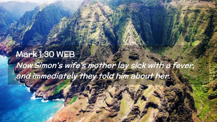 Picture 02 - Mark 1:30 WEB Desktop Wallpaper - Now Simon's wife's mother lay sick with a fever, - Desktop Bible Verse Wallpaper