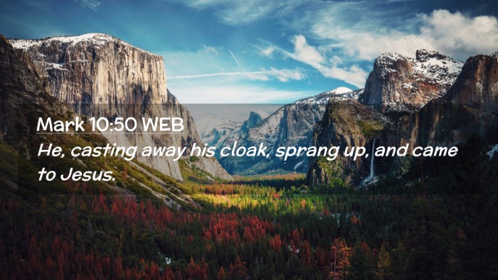 Picture 02 - Mark 10:50 WEB Desktop Wallpaper - He, casting away his cloak, sprang up, and came - Desktop Bible Verse Wallpaper