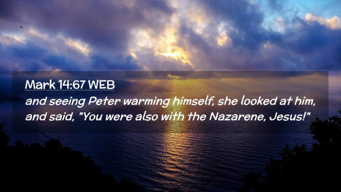 Picture 02 - Mark 14:67 WEB Desktop Wallpaper - and seeing Peter warming himself, she looked at - Desktop Bible Verse Wallpaper