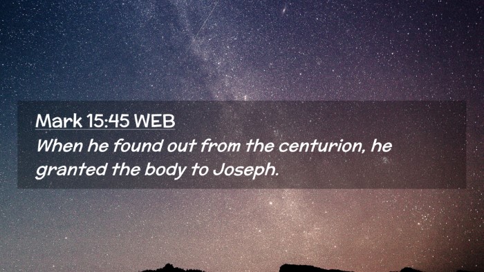 Picture 02 - Mark 15:45 WEB Desktop Wallpaper - When he found out from the centurion, he granted - Desktop Bible Verse Wallpaper
