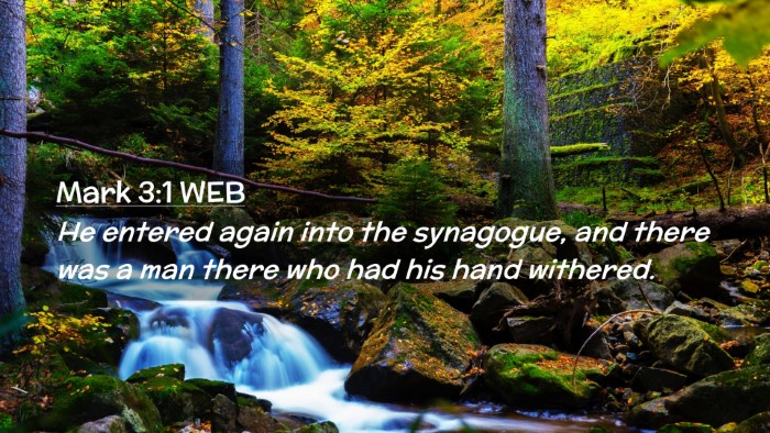 Picture 02 - Mark 3:1 WEB Desktop Wallpaper - He entered again into the synagogue, and there - Desktop Bible Verse Wallpaper