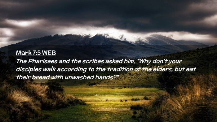 Picture 02 - Mark 7:5 WEB Desktop Wallpaper - The Pharisees and the scribes asked him, 