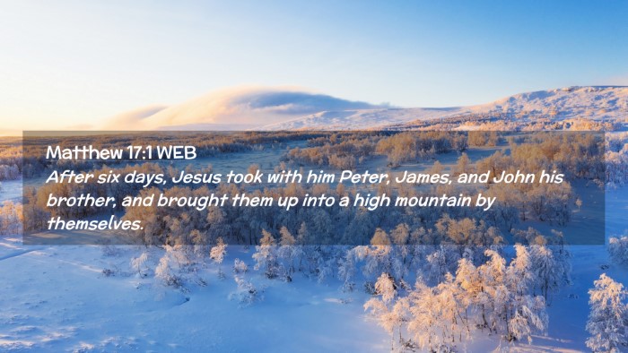 Picture 02 - Matthew 17:1 WEB Desktop Wallpaper - After six days, Jesus took with him Peter, James, - Desktop Bible Verse Wallpaper