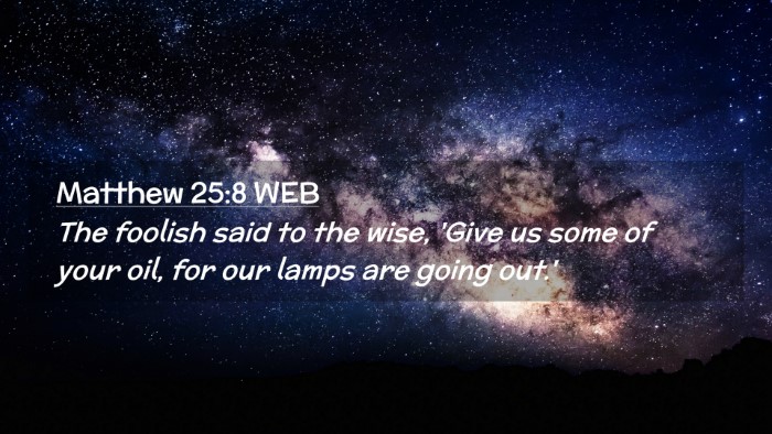 Picture 02 - Matthew 25:8 WEB Desktop Wallpaper - The foolish said to the wise, 'Give us some of - Desktop Bible Verse Wallpaper