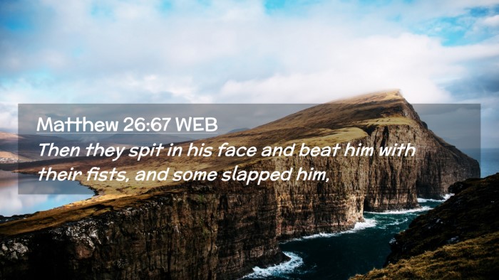 Picture 02 - Matthew 26:67 WEB Desktop Wallpaper - Then they spit in his face and beat him with - Desktop Bible Verse Wallpaper