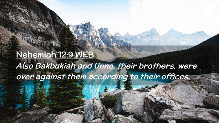 Picture 02 - Nehemiah 12:9 WEB Desktop Wallpaper - Also Bakbukiah and Unno, their brothers, were - Desktop Bible Verse Wallpaper
