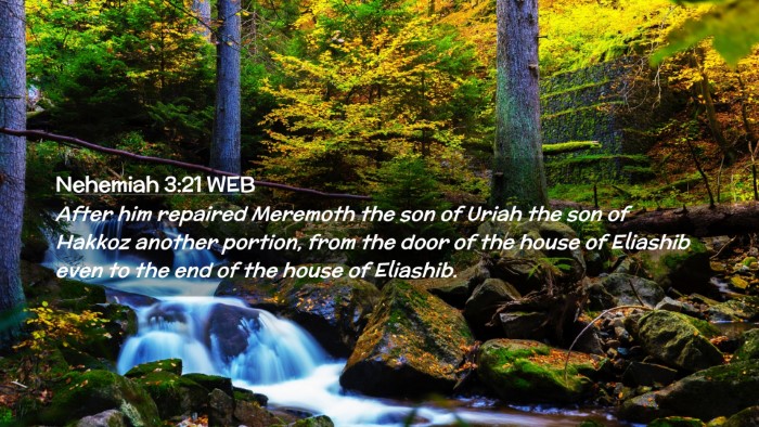 Picture 02 - Nehemiah 3:21 WEB Desktop Wallpaper - After him repaired Meremoth the son of Uriah the - Desktop Bible Verse Wallpaper