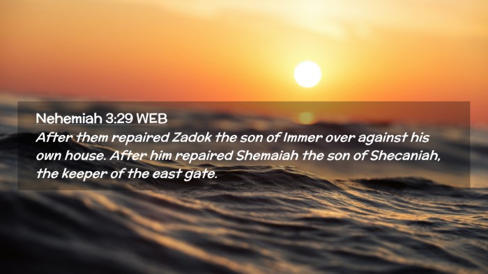 Picture 02 - Nehemiah 3:29 WEB Desktop Wallpaper - After them repaired Zadok the son of Immer over - Desktop Bible Verse Wallpaper