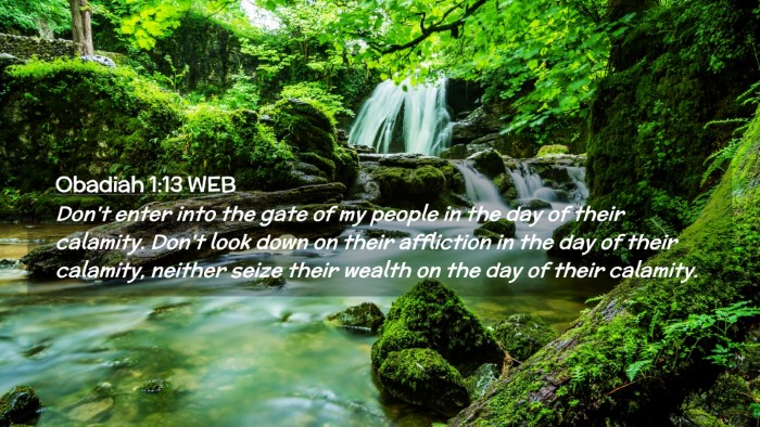 Picture 02 - Obadiah 1:13 WEB Desktop Wallpaper - Don't enter into the gate of my people in the day - Desktop Bible Verse Wallpaper