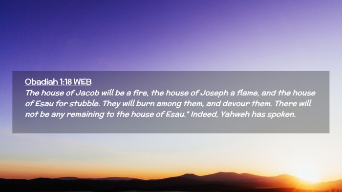 Picture 02 - Obadiah 1:18 WEB Desktop Wallpaper - The house of Jacob will be a fire, the house of - Desktop Bible Verse Wallpaper