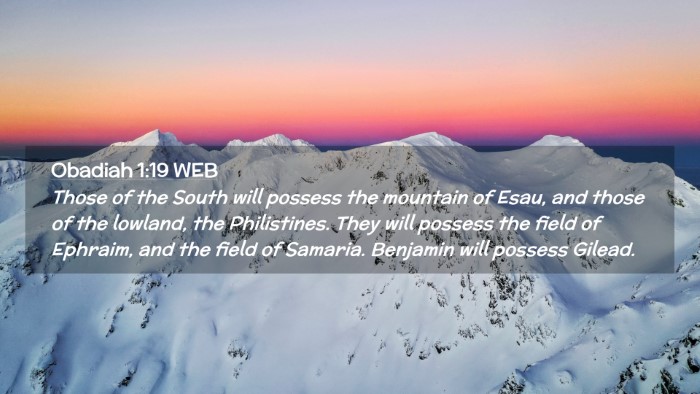 Picture 02 - Obadiah 1:19 WEB Desktop Wallpaper - Those of the South will possess the mountain of - Desktop Bible Verse Wallpaper