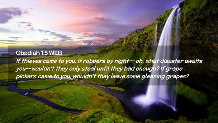 Picture 02 - Obadiah 1:5 WEB Desktop Wallpaper - If thieves came to you, if robbers by night-- oh, - Desktop Bible Verse Wallpaper