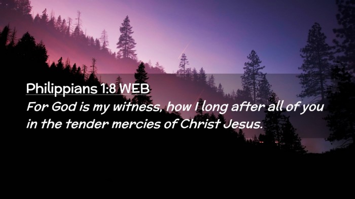 Picture 02 - Philippians 1:8 WEB Desktop Wallpaper - For God is my witness, how I long after all of - Desktop Bible Verse Wallpaper