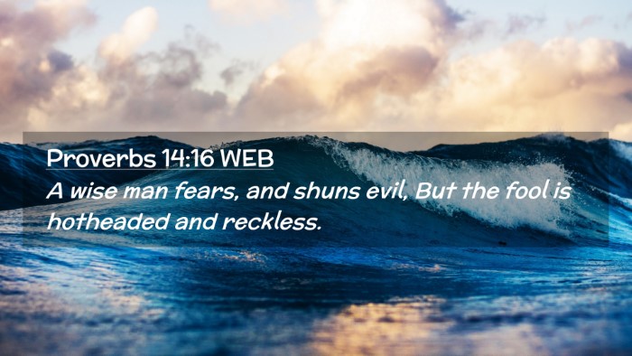 Picture 02 - Proverbs 14:16 WEB Desktop Wallpaper - A wise man fears, and shuns evil, But the fool is - Desktop Bible Verse Wallpaper