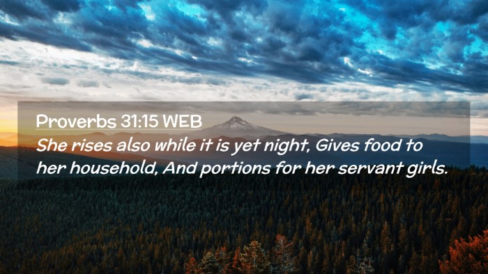 Picture 02 - Proverbs 31:15 WEB Desktop Wallpaper - She rises also while it is yet night, Gives food - Desktop Bible Verse Wallpaper