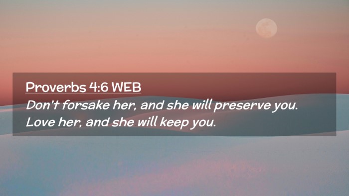 Picture 02 - Proverbs 4:6 WEB Desktop Wallpaper - Don't forsake her, and she will preserve you. - Desktop Bible Verse Wallpaper