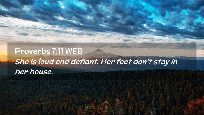 Picture 02 - Proverbs 7:11 WEB Desktop Wallpaper - She is loud and defiant. Her feet don't stay in - Desktop Bible Verse Wallpaper
