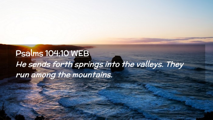 Picture 02 - Psalms 104:10 WEB Desktop Wallpaper - He sends forth springs into the valleys. They run - Desktop Bible Verse Wallpaper