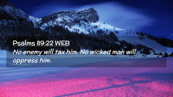 Picture 02 - Psalms 89:22 WEB Desktop Wallpaper - No enemy will tax him. No wicked man will oppress - Desktop Bible Verse Wallpaper