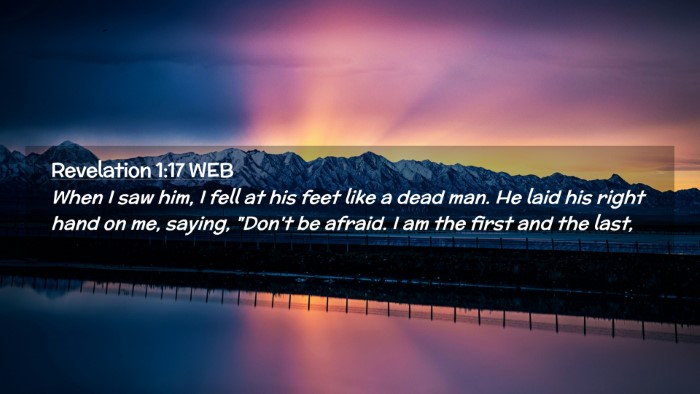 Picture 02 - Revelation 1:17 WEB Desktop Wallpaper - When I saw him, I fell at his feet like a dead - Desktop Bible Verse Wallpaper