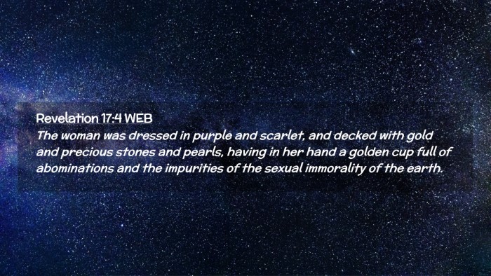 Picture 02 - Revelation 17:4 WEB Desktop Wallpaper - The woman was dressed in purple and scarlet, and - Desktop Bible Verse Wallpaper