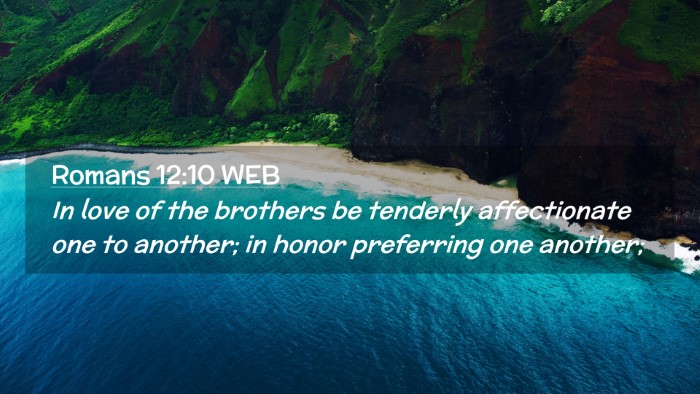 Picture 02 - Romans 12:10 WEB Desktop Wallpaper - In love of the brothers be tenderly affectionate - Desktop Bible Verse Wallpaper