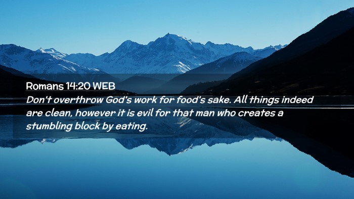 Picture 02 - Romans 14:20 WEB Desktop Wallpaper - Don't overthrow God's work for food's sake. All - Desktop Bible Verse Wallpaper