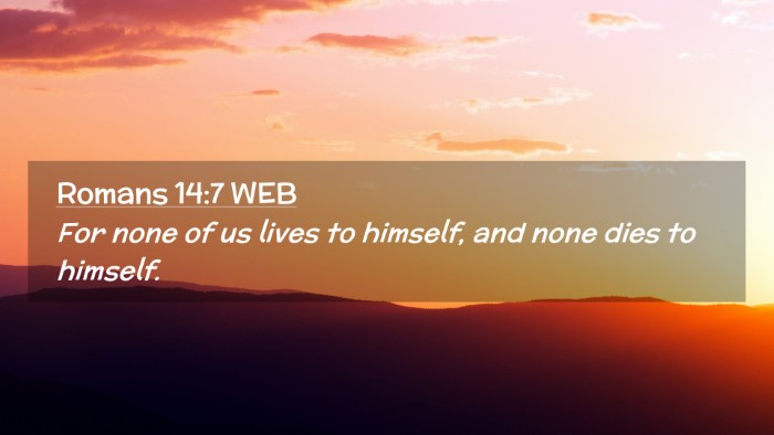 Picture 02 - Romans 14:7 WEB Desktop Wallpaper - For none of us lives to himself, and none dies to - Desktop Bible Verse Wallpaper