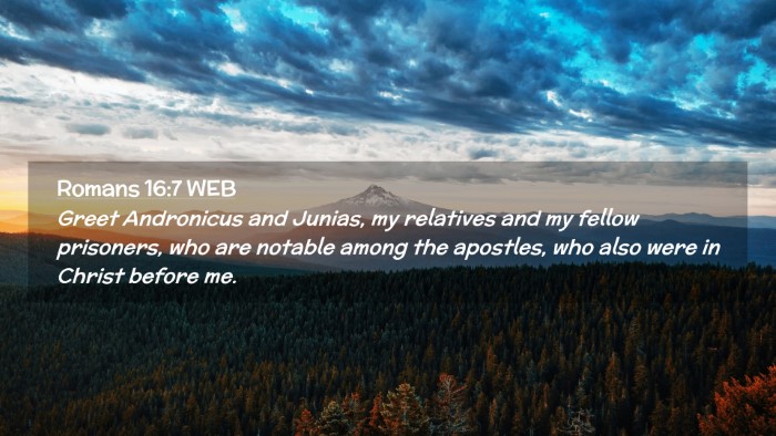Picture 02 - Romans 16:7 WEB Desktop Wallpaper - Greet Andronicus and Junias, my relatives and my - Desktop Bible Verse Wallpaper