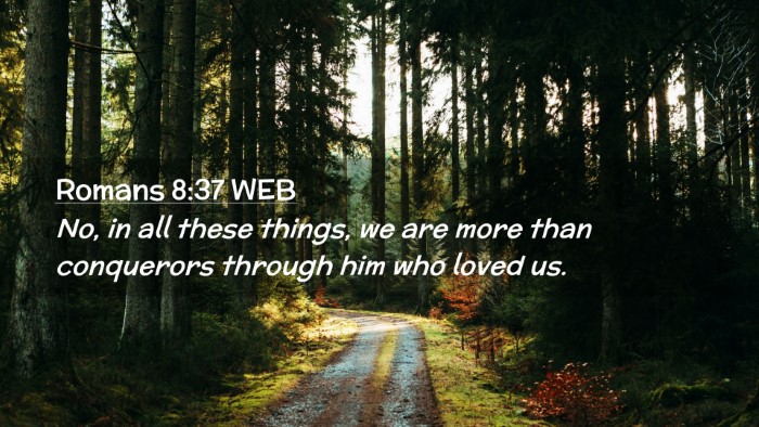 Picture 02 - Romans 8:37 WEB Desktop Wallpaper - No, in all these things, we are more than - Desktop Bible Verse Wallpaper