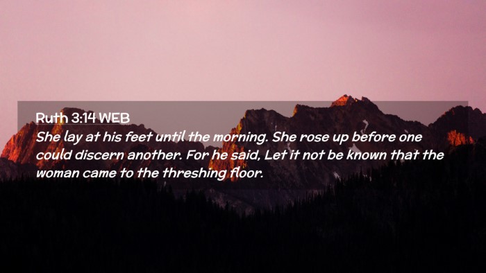 Picture 02 - Ruth 3:14 WEB Desktop Wallpaper - She lay at his feet until the morning. She rose - Desktop Bible Verse Wallpaper