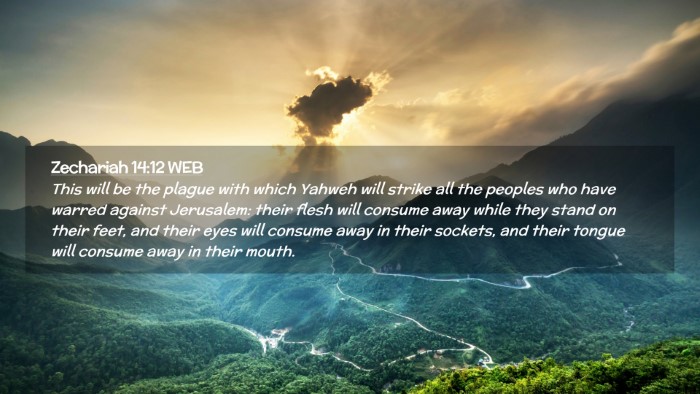 Picture 02 - Zechariah 14:12 WEB Desktop Wallpaper - This will be the plague with which Yahweh will - Desktop Bible Verse Wallpaper