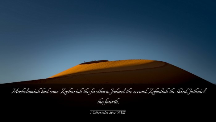 Picture 03 - 1 Chronicles 26:2 WEB Desktop Wallpaper - Meshelemiah had sons: Zechariah the firstborn, - Desktop Bible Verse Wallpaper
